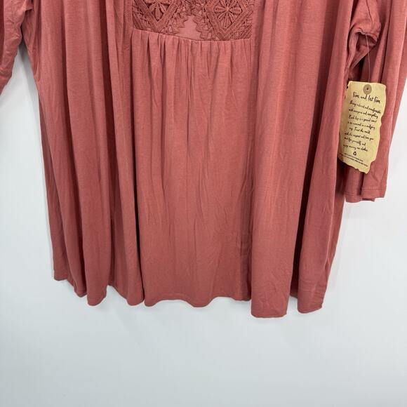 Live Let Live Plus 3X Tunic Rose Pink Lace Embellish V Neck Soft Viscose Art NWT - Picture 5 of 12